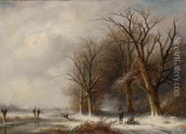Houtsprokkelaars In Winterlandschap Oil Painting - Jan Evert Morel