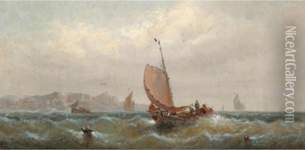 Sailing Off The Cliffs Oil Painting - William A. Thornley Or Thornber