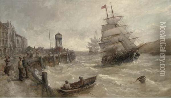 Sailing Traders Coming Into Port On The High Tide Oil Painting - William Edward Webb