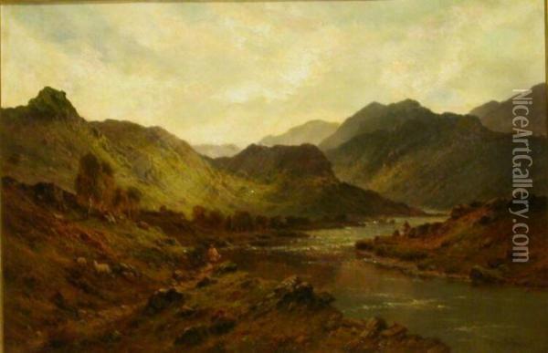 A Trout Stream In The Highlands Oil Painting - Alfred de Breanski