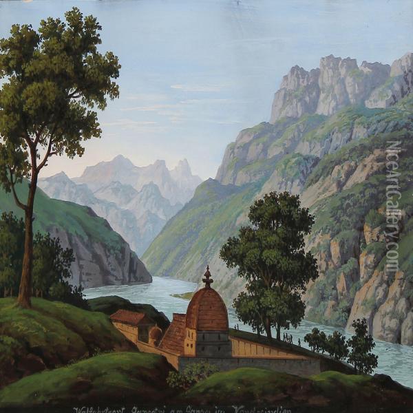 Walfahrtsort Gangotri Am Ganges In Vorderindien Oil Painting - Joseph Lexa