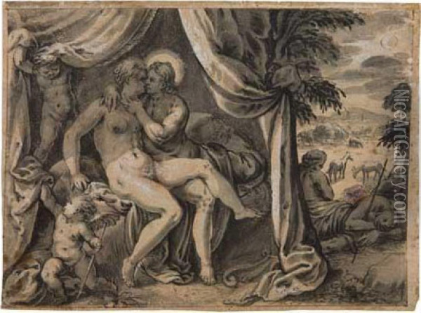 Mythological Scene (helios And Klymene) Oil Painting - Abraham Bloemaert