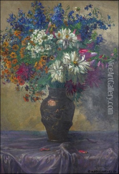 Sommerblumen In Bronzefarbener Vase Oil Painting - Ernst Albert Fischer