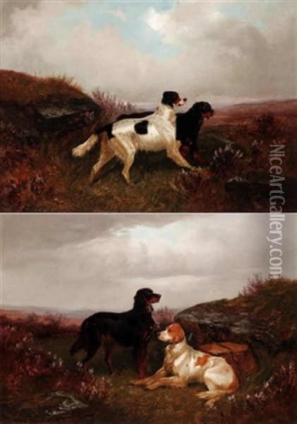 A Gordon And An English Setter In The Scottish Highlands (pair) Oil Painting - Colin Graeme
