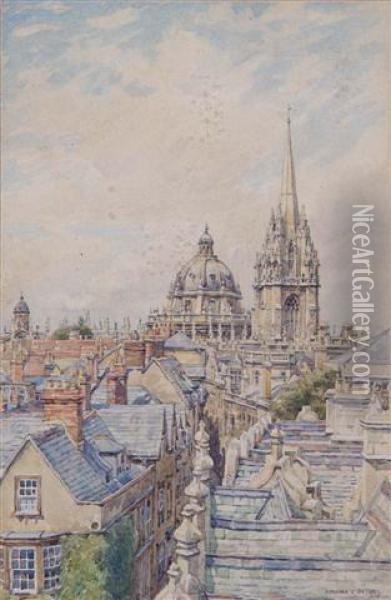 Roof Top View Looking Towards The University Church Oil Painting - Bernard Cecil Gotch