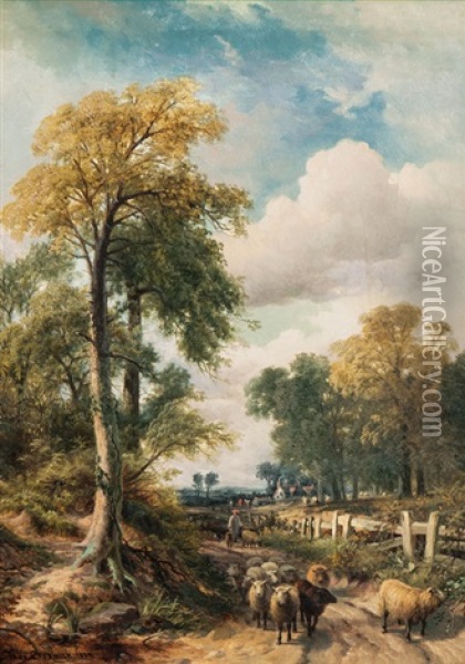 Rural Idyl With Flock Of Sheep Oil Painting - Thomas Creswick