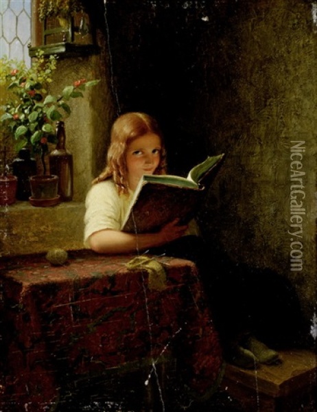 Madchen, Ein Buch Lesend Oil Painting - Johann Georg Meyer von Bremen