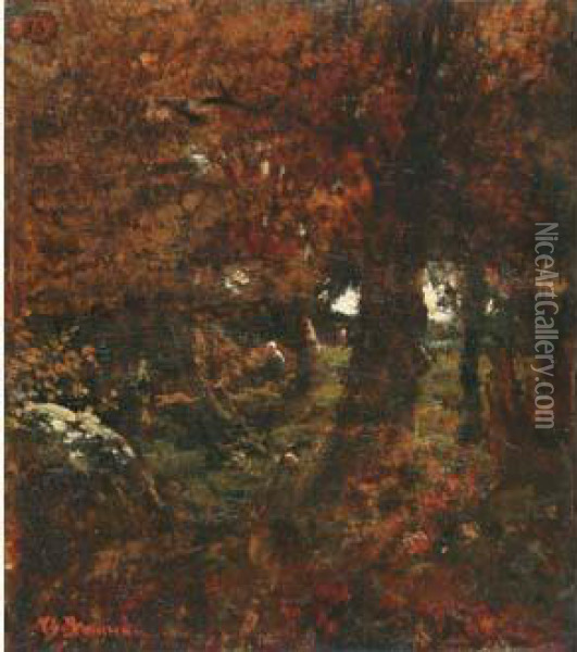 Interieur De Foret A L'automne Oil Painting - Theodore Rousseau