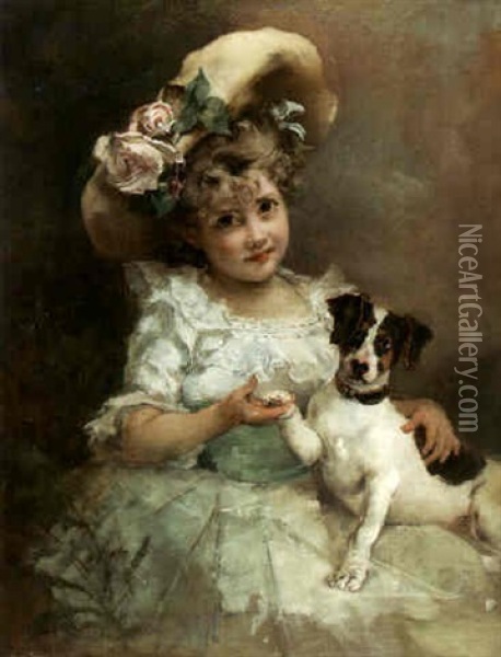 Portrait Of A Young Girl With Her Terrier Oil Painting - Konstantin Egorovich Makovsky
