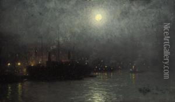 Boston Harbour By Moonlight Oil Painting - William Edward Norton