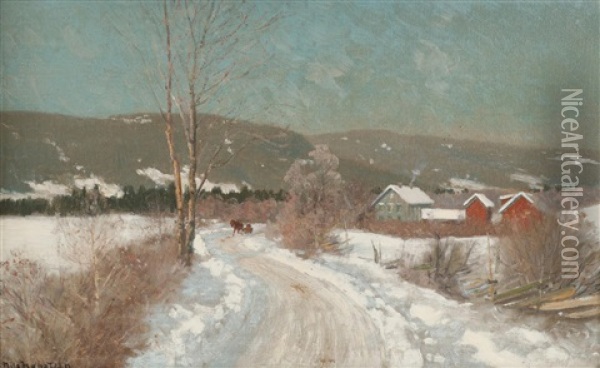 Vinterlandskap, Antagelig Vestre Aker Oil Painting - Nils Severin Lynge Hansteen
