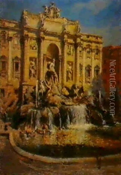Fountain Of The Trevi, Rome Oil Painting - Colin Campbell Cooper