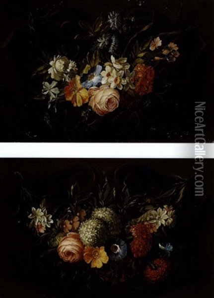 Bouquet De Fleurs (+ Another; Pair) Oil Painting - Jean-Baptiste Morel