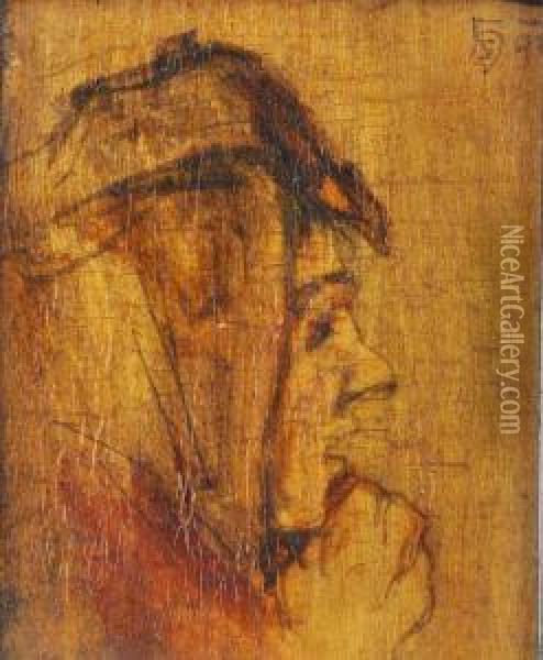 A Study Of A Head In Profile Oil Painting - Hans Schwaiger