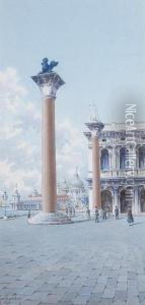 St. Mark's Square With The Columns Oil Painting - Natale Gavagnin