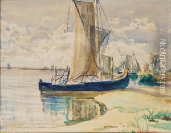Kurenkahne Am Strand Von Nidden Oil Painting - Anna Michelau
