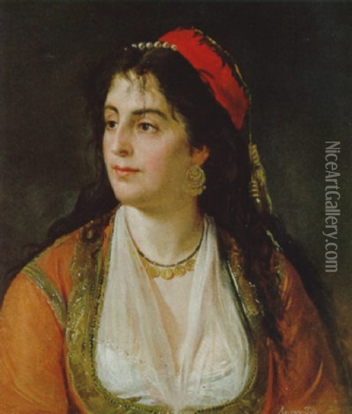 Portrait Einer Frau In Tracht Oil Painting - Tito Agujari