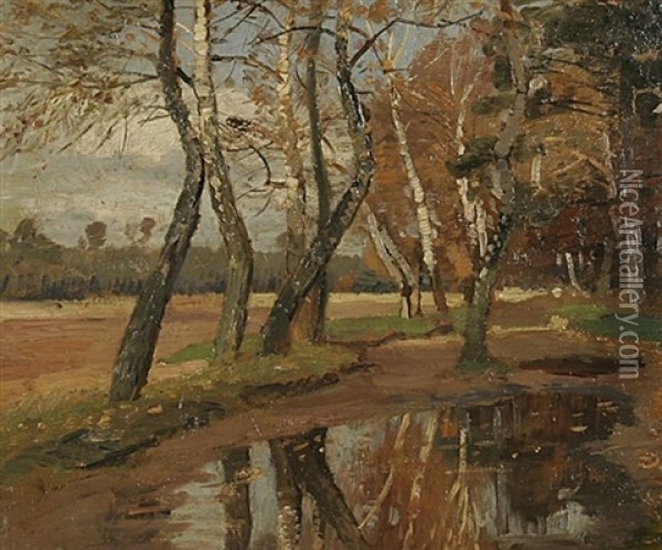 Baume An Einem Altrheinarm. Herbstlandschaft Oil Painting - Wilhelm Schroeter