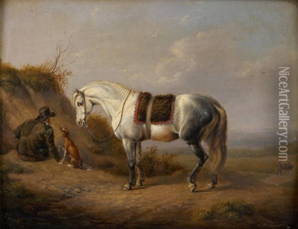 Cavalier Et Son Chien Sur Fond De Paysage Oil Painting - Charles Philogene Tschaggeny