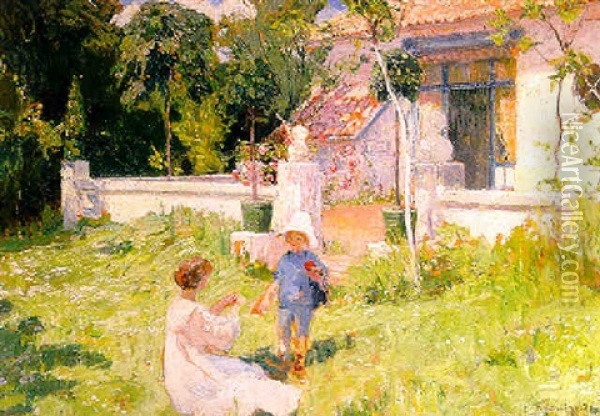 Au Jardin Oil Painting - Franz van Holder