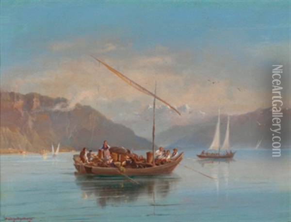 Heimkehrende Marktleute Am Genfersee Oil Painting - Hubert Sattler