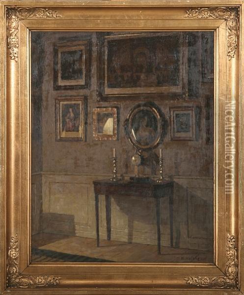 Interior With A Console Table Oil Painting - Niels Holsoe