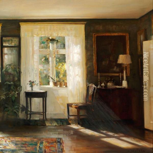 Sunshine In The Sittingroom Oil Painting - Carl Vilhelm Holsoe
