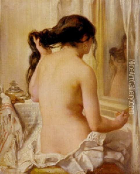 Nude Combing Her Hair Oil Painting - Victor Louis Mottez