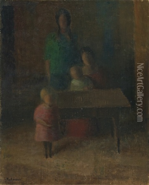 Familie Am Tisch Oil Painting - Johann Wilhelm Von Tscharner