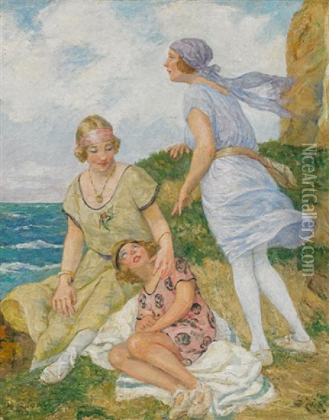 Drei Frauen Am Meer Oil Painting - Francois Edouard Zier