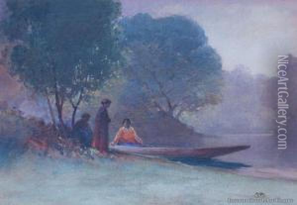 Maori On The Banks Of The Waikato Oil Painting - Walter Wright