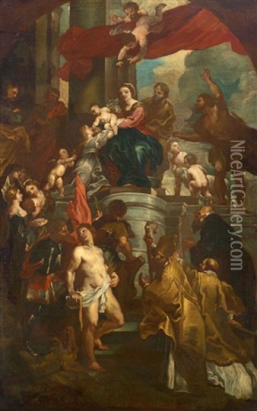The Virgin And Child Enthroned With Saints Oil Painting - Willem Panneels
