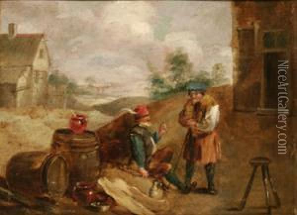 Personajes Descansando En La Puerta De Una Taberna Oil Painting - John Mogford