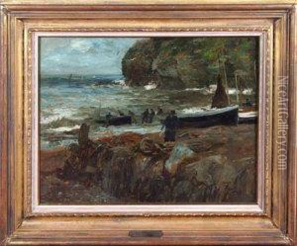 The Returning Fishing Fleet Oil Painting - John Robertson Reid
