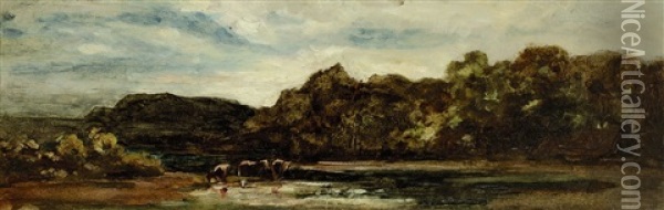 Kuhe Am Fluss Oil Painting - Eduard Schleich the Elder