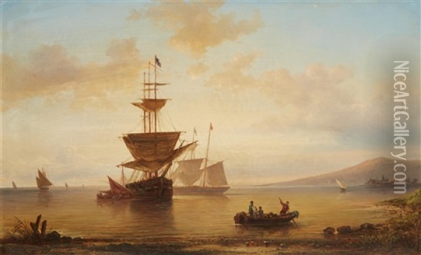 Sailing Ships Landing Oil Painting - Elias Pieter van Bommel