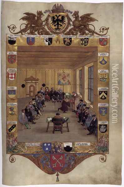 Meeting of the Regensburg Council Oil Painting - Hans Muelich or Mielich