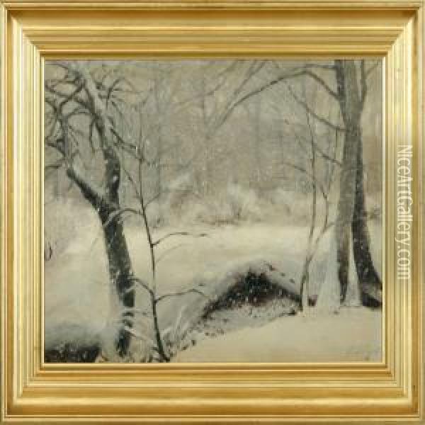 Wintry Scene Oil Painting - Hans Agersnap