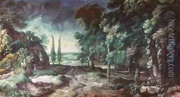Landscape with Forest and Cypresses Oil Painting - Crescenzio Onofri