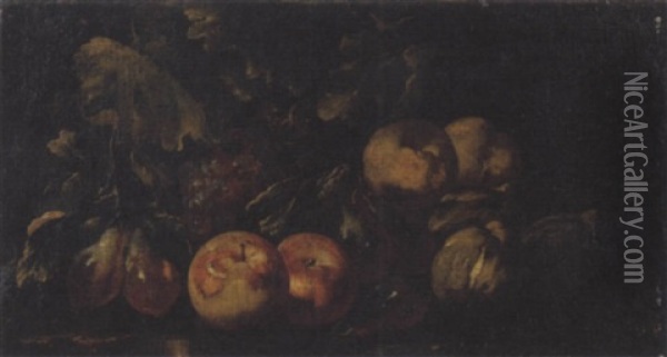Pesche, Susine E Fichi En Plein Air Oil Painting - Giovanni Paolo Castelli (lo Spadino)
