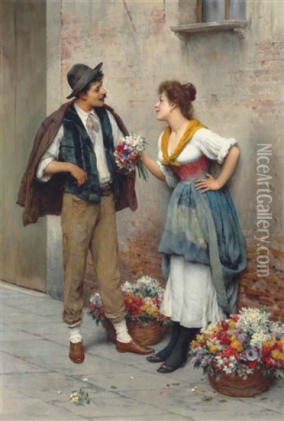 Blaas_eugene De The Flower Seller Oil Painting - Eugen von Blaas