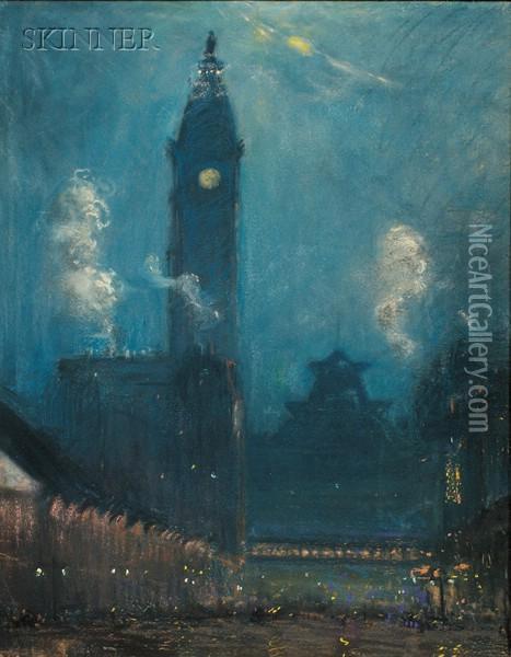 Philadelphia City Hall At Night Oil Painting - Arthur C. Goodwin
