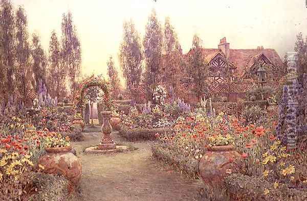 View of a Country House and Garden Oil Painting - Ernest Arthur Rowe