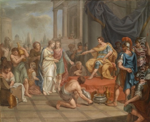 Die Enthaltsamkeit Des Scipio (nach Livius Xxvi, 50) Oil Painting - Georg Mathias Fuchs