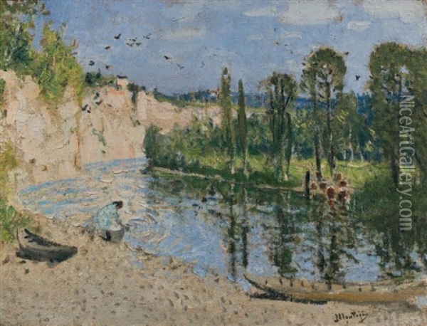 Les Falaises De La Dordogne Oil Painting - Pierre Eugene Montezin