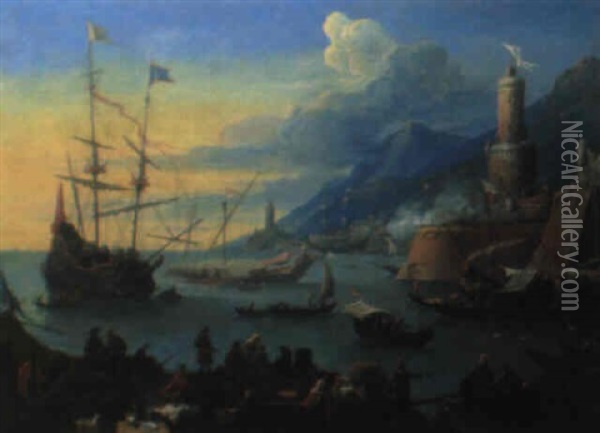 Vue De Port Imaginaire Oil Painting - Jean-Baptiste de LaRose