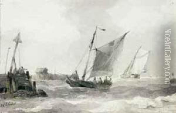 Smalschips At The Mouth Of The Scheldt Oil Painting - Johannes Christian Schotel
