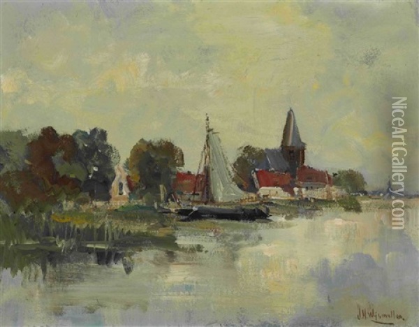 Hollandische Kanallandschaft Oil Painting - Jan Hillebrand Wijsmuller