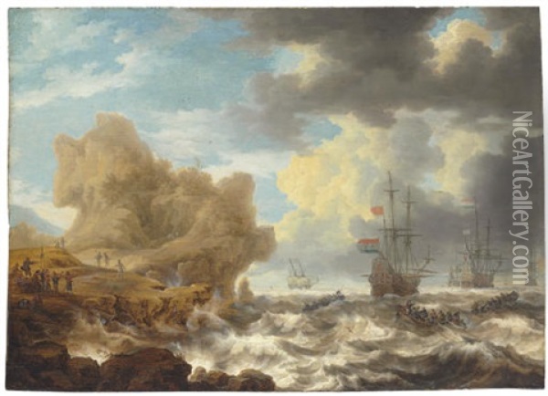 Ships By A Rocky Coast Oil Painting - Bonaventura Peeters the Elder