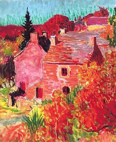 Maisons Rouges A Pont-Aven Oil Painting - Roderic O'Conor